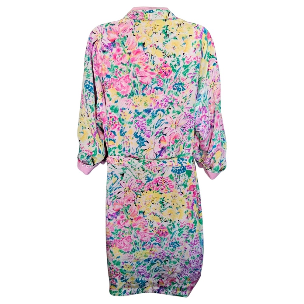 VTG Victorias Secret Gold Label Floral Terry Lined Robe Pink Yellow Green OSFA - Picture 2 of 10